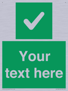 Custom green background, green square with tick sign